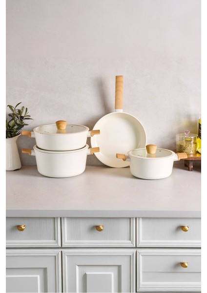 Danish Cook Beige Indüksiyon Tabanlı 7 Parça Tencere Seti