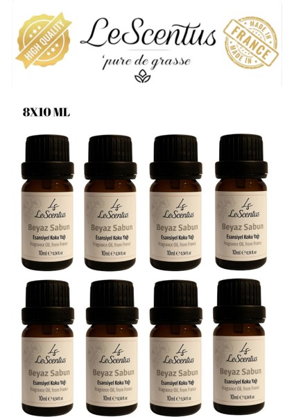 Favori Set Beyaz Sabun Esansiyel Uçucu Koku Yağı Buhurdanlık Yağı Difüzör Esansı Oda Ortam Kokusu 8X10ML