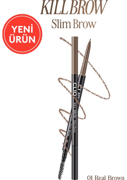 Doğal Görünüm Sunan Ultra Ince Uçlu Çift Taraflı Kaş Kalemi Clıo Kill Brow Slim Brow (01 Real Brown)