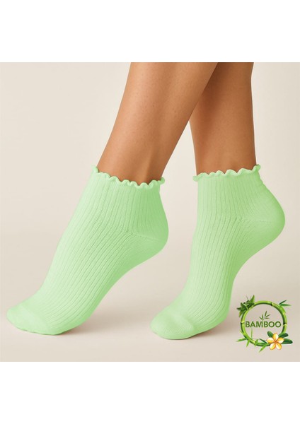 Miss Lana Kadın Bambu Çorap (4 Çift) Renkli Fırfırlı Patik Kadın Çorap fırsatları