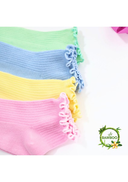 Miss Lana Kadın Bambu Çorap (4 Çift) Renkli Fırfırlı Patik Kadın Çorap