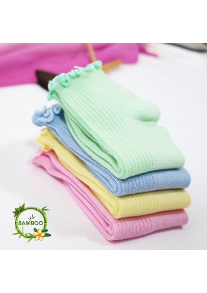 Miss Lana Kadın Bambu Çorap (4 Çift) Renkli Fırfırlı Patik Kadın Çorap