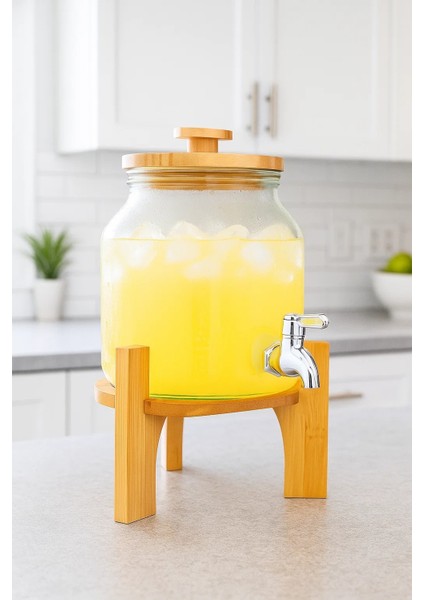 Fuente - Ahşap Kapak ve Bambu Standlı Cam Sebil 1.5l