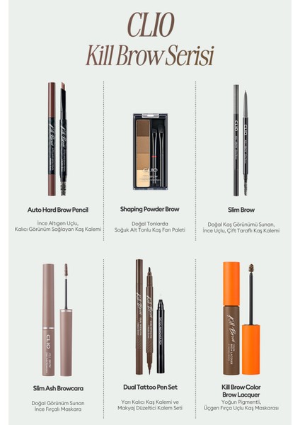 Ultra Ince Fırçalı, Yoğun Pigmentli Kaş Maskarası Clıo Kill Brow Slim Ash Browcara (02 Light Ash)