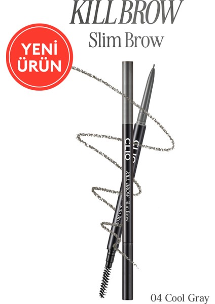 Doğal Görünüm Sunan Ultra Ince Uçlu Çift Taraflı Kaş Kalemi Clıo Kill Brow Slim Brow (04 Cool Gray)