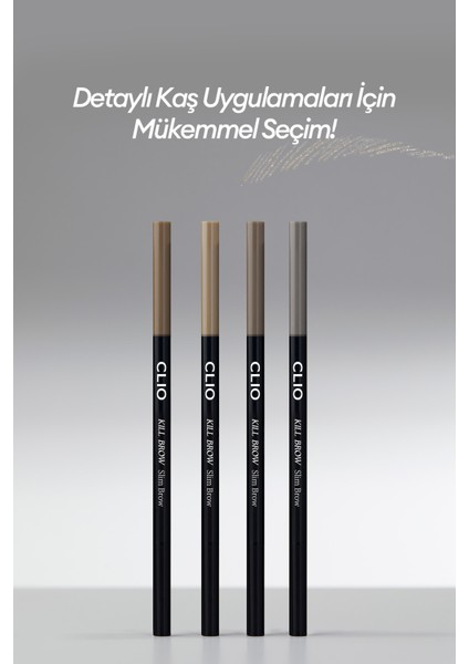 Doğal Görünüm Sunan Ultra Ince Uçlu Çift Taraflı Kaş Kalemi Clıo Kill Brow Slim Brow (04 Cool Gray)