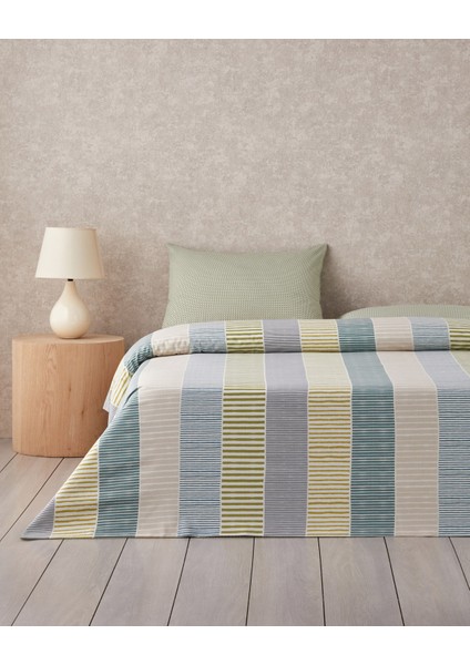 Border Line Kolay Ütülenir Çift Kişilik Nevresim Takımı 200X220 cm Yeşil-Bej