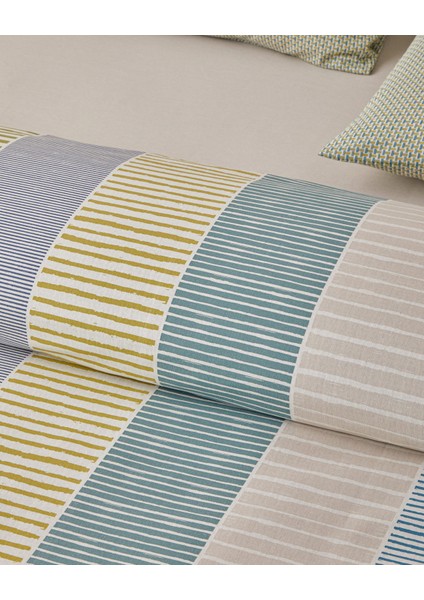Border Line Kolay Ütülenir Çift Kişilik Nevresim Takımı 200X220 cm Yeşil-Bej