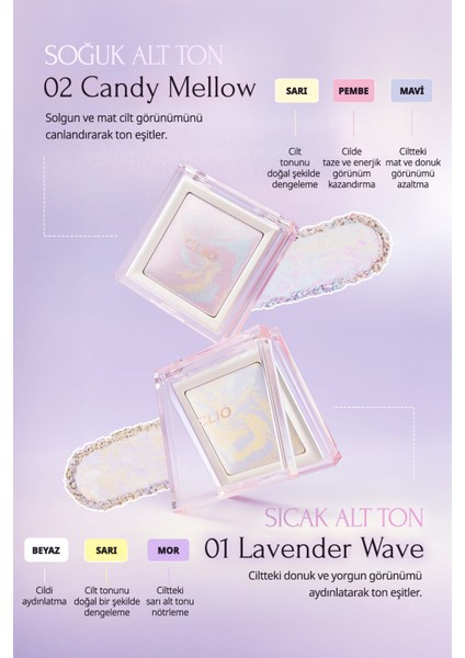 Ton Eşitleyici & Sabitleyici, Ince Yapılı, Işıltılı Pudra Clıo Light Setting Powder 01 Lavender Wave modelleri