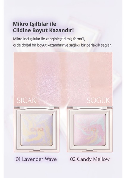 Ton Eşitleyici & Sabitleyici, Ince Yapılı, Işıltılı Pudra Clıo Light Setting Powder 01 Lavender Wave indirimleri
