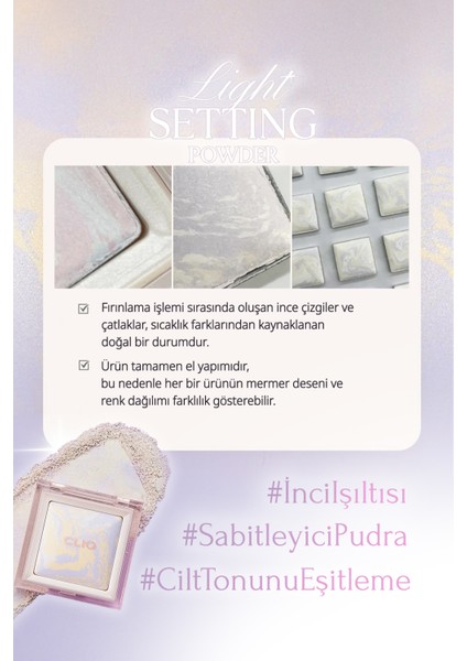 Ton Eşitleyici & Sabitleyici, Ince Yapılı, Işıltılı Pudra Clıo Light Setting Powder 01 Lavender Wave