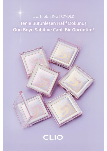 Ton Eşitleyici & Sabitleyici, Ince Yapılı, Işıltılı Pudra Clıo Light Setting Powder 01 Lavender Wave