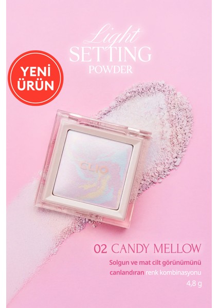 Ton Eşitleyici & Sabitleyici, Ince Yapılı, Işıltılı Pudra Clıo Light Setting Powder 02 Candy Mellow