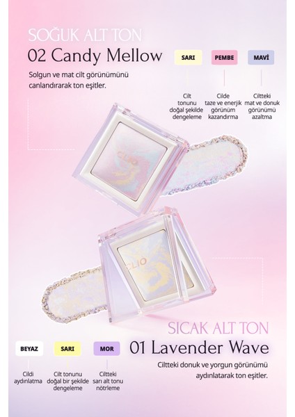 Ton Eşitleyici & Sabitleyici, Ince Yapılı, Işıltılı Pudra Clıo Light Setting Powder 02 Candy Mellow modelleri