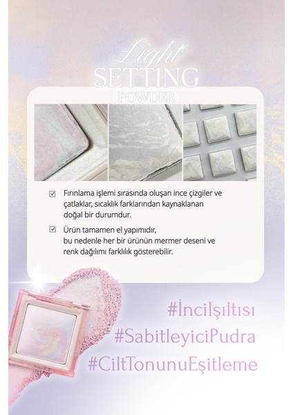 Ton Eşitleyici & Sabitleyici, Ince Yapılı, Işıltılı Pudra Clıo Light Setting Powder 02 Candy Mellow