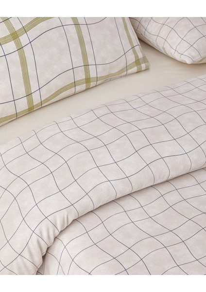 Wave Check Kolay Ütülenir Çift Kişilik Nevresim Takımı 200X220 cm Açık Yeşil-Bej indirimleri