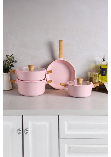 Danish Cook Pink Indüksiyon Tabanlı 7 Parça Tencere Seti