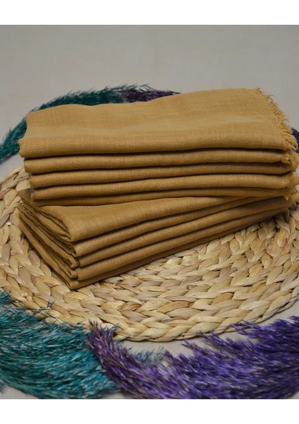 Flamlı Kare Pamuklu Eşarp Hardal 5 Adet modelleri