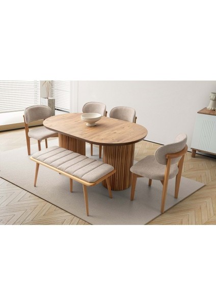 Mobilgen 4 Adet Nergis Sandalye 1 Adet Deco Bench Orkide Masa Takımı