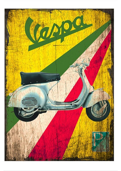 Renkli Zeminde Vespa Art Mdf Tablo 25 cm x 35 cm