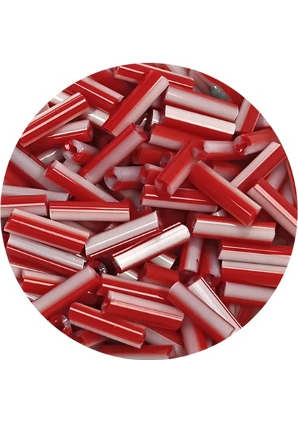 Uzun Boru Kesme Boncuk Çap 2mm Uzunluk 10 mm - 20 Gram - Kırmızı Beyaz - BNC239 fiyatları