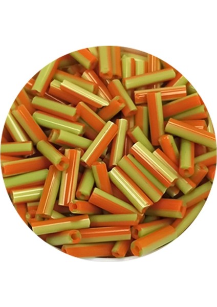 Uzun Boru Kesme Boncuk Çap 2mm Uzunluk 10 mm - 20 Gram - Yeşil Turuncu - BNC261 fiyatları