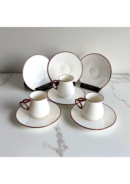 Lüks ve Zarif Rose Altın Detaylı 6'lı Porselen Kahve Fincan Seti