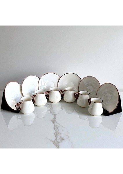 Lüks ve Zarif Rose Altın Detaylı 6'lı Porselen Kahve Fincan Seti modelleri