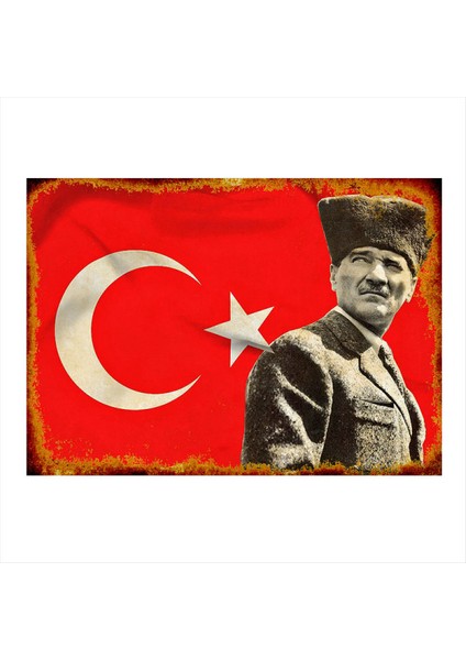 Atatürk ve Bayrak Dekoratif Ahşap Tablo 25 cm x 35 cm