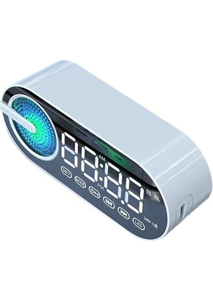 Sessiz Kablosuz Bluetooth Hoparlör Çalar Saat Rgb Tws USB LED Ayna Dijital Saat Fm Büyük Ekran Oturma Odası Ofis Dekorasyonu (Yurt Dışından)