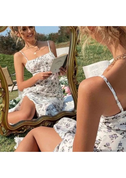 Kadın Ip Askılı Yakadan Bağcıklı Desenli Süprem Elbise fiyatları