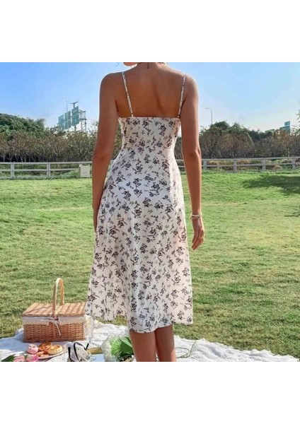 Kadın Ip Askılı Yakadan Bağcıklı Desenli Süprem Elbise modelleri