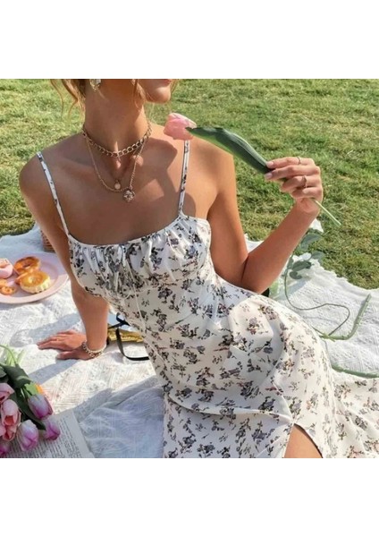 Kadın Ip Askılı Yakadan Bağcıklı Desenli Süprem Elbise indirimleri