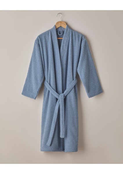 Chequer Pamuk Bornoz L-Xl Mavi