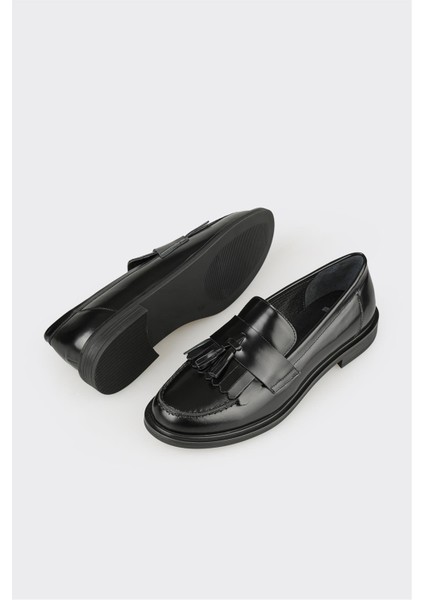 Siyah Deri Kadın Günlük Loafer modelleri