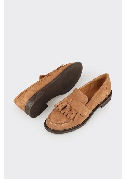 Taba Deri Kadın Günlük Loafer modelleri