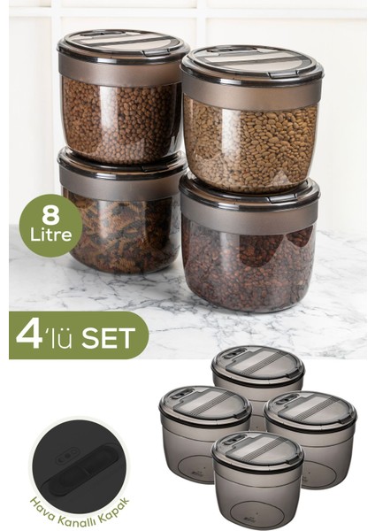 4'lü 8 Litre Büyük Boy Plastik Saklama Kabı – Antrasit Kapak ve Gövde