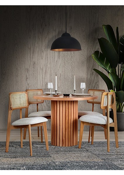 Aspendos Iskandinav Natural Ahşap Masa Sandalye Takımı 90X90