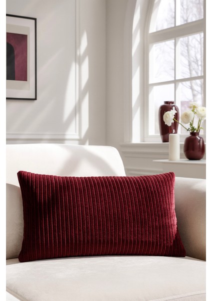 Fitilli Kadife Kırlent Kılıfı Bordo 30X50
