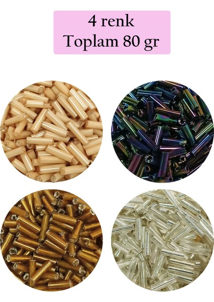 Uzun Boru Kesme Boncuk Çap 2mm Uzunluk 10 mm - 4 Renk - Toplam 80 Gram - BNC427