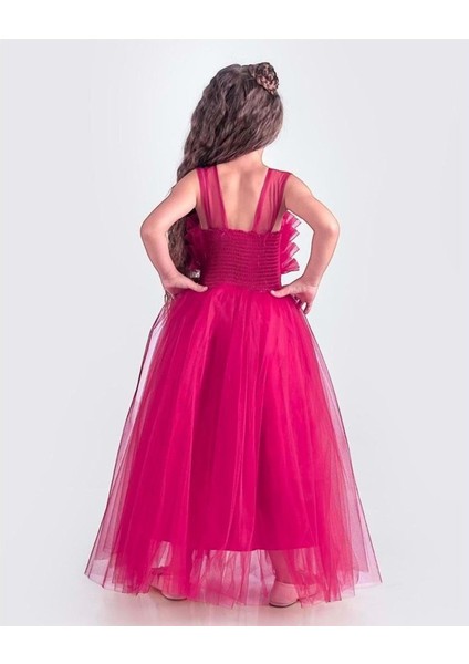 Sapes Model Sırt Gipeli Tüllü Kız Çocuk Askılı Saten Abiye MNK0618 fiyatları