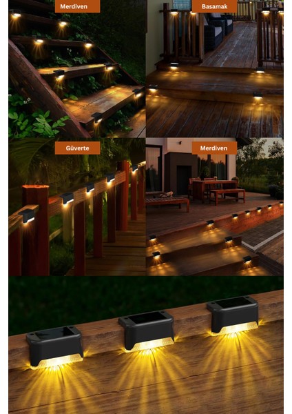 8 Adet Solar LED Güneş Enerjili Köşebent LED Merdiven Veranda Aydınlatma Bahçe Aydınlatma