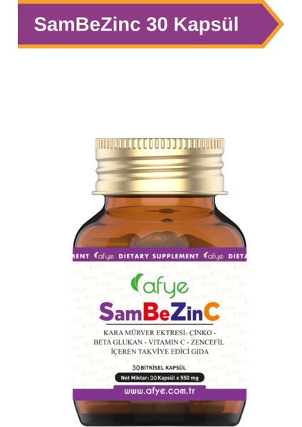 Sambezinc ( Sambucus Nigra +Beta Glukan +Çinko(Zinc) + Vitamin C+ Zencefil) 30 Kapsül
