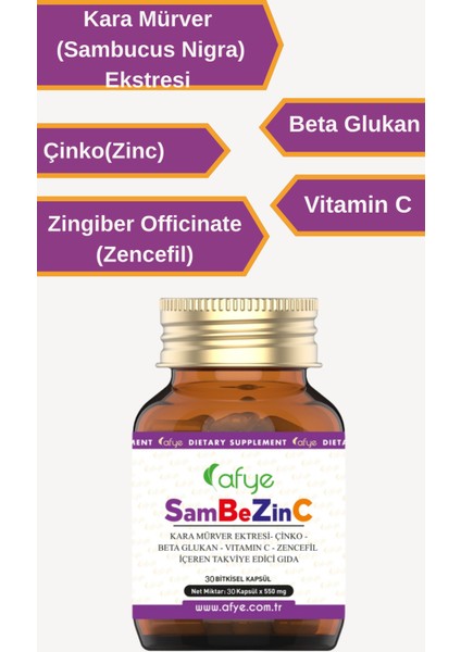 Sambezinc ( Sambucus Nigra +Beta Glukan +Çinko(Zinc) + Vitamin C+ Zencefil) 30 Kapsül fiyatları