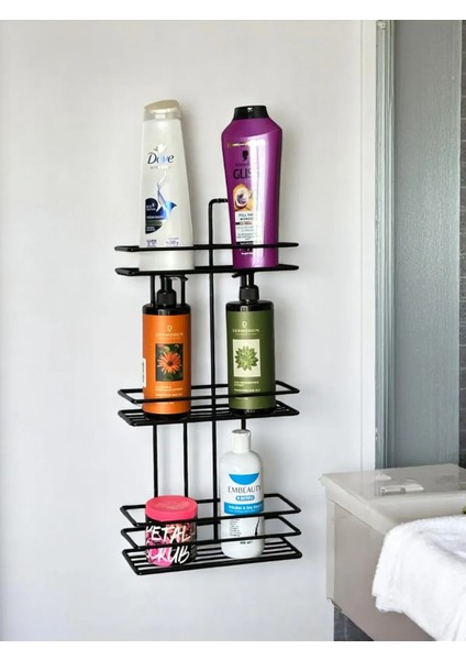 3 Katlı Yapışkanlı Paslanmaz Metal Banyo Düzenleyici Organizer Duşakabin Rafı