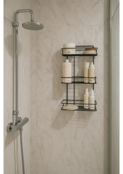 3 Katlı Yapışkanlı Paslanmaz Metal Banyo Düzenleyici Organizer Duşakabin Rafı modelleri