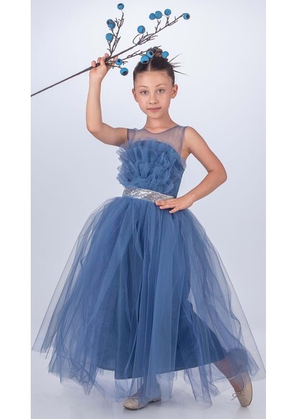 Sapes Model Sırt Gipeli Tüllü Kız Çocuk Askılı Saten Abiye MNK0618 fiyatları