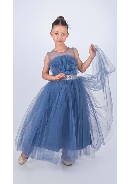 Sapes Model Sırt Gipeli Tüllü Kız Çocuk Askılı Saten Abiye MNK0618 fırsatları