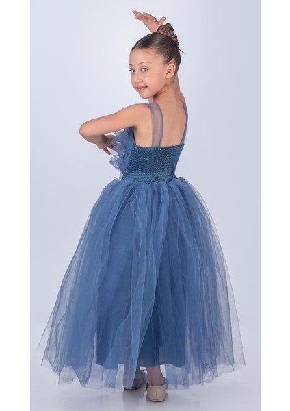 Sapes Model Sırt Gipeli Tüllü Kız Çocuk Askılı Saten Abiye MNK0618 indirimleri