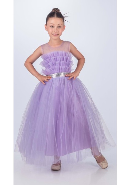 Sapes Model Sırt Gipeli Tüllü Kız Çocuk Askılı Saten Abiye MNK0618 modelleri